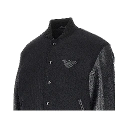Wool bomber jacket with leather sleeves