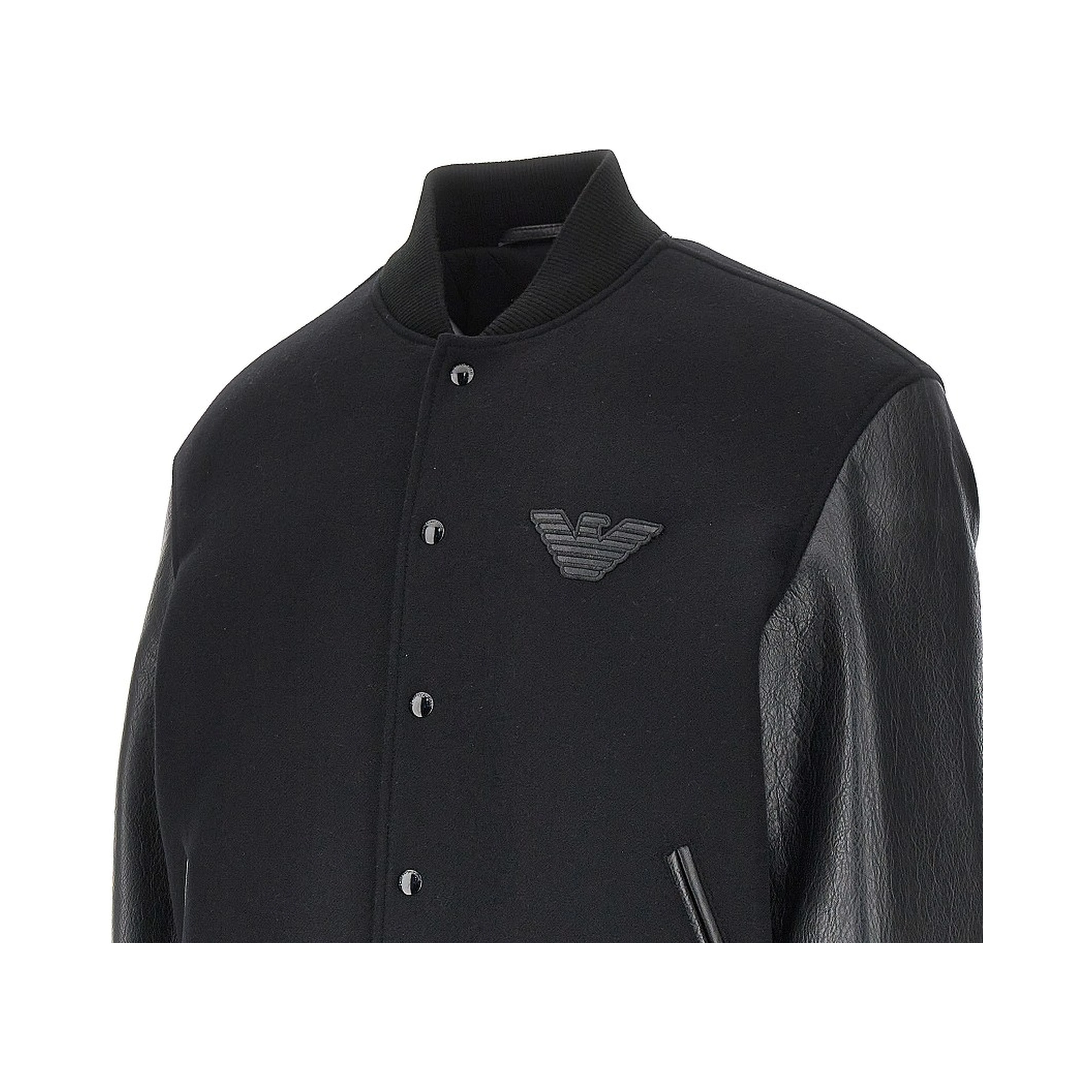 Wool bomber jacket with leather sleeves