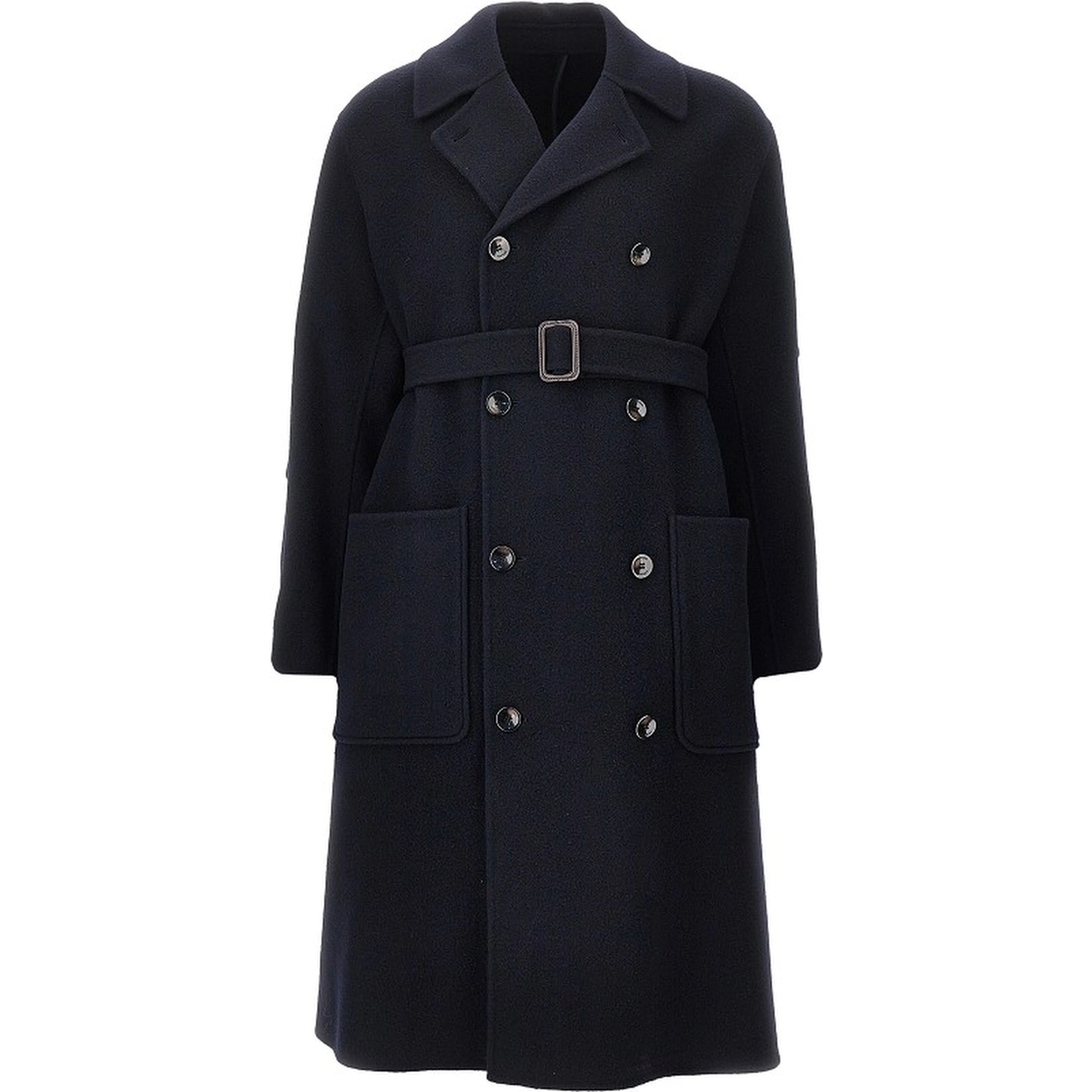 Wool double-breasted coat with belt
