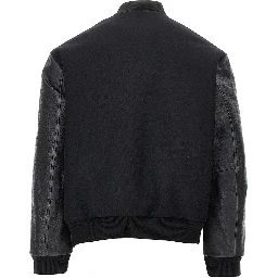 Wool bomber jacket with leather sleeves