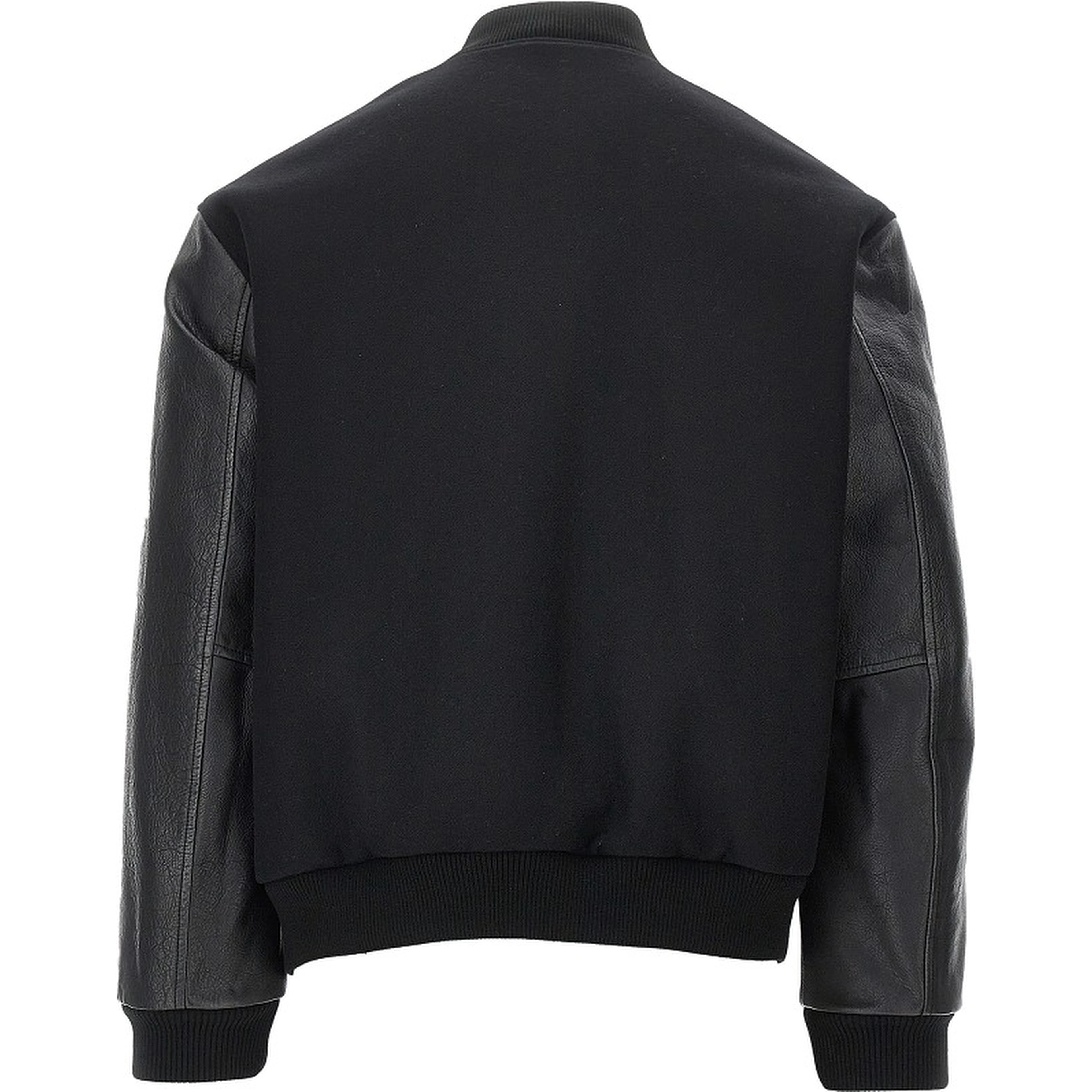Wool bomber jacket with leather sleeves