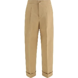 Beige Cotton Casual Pants