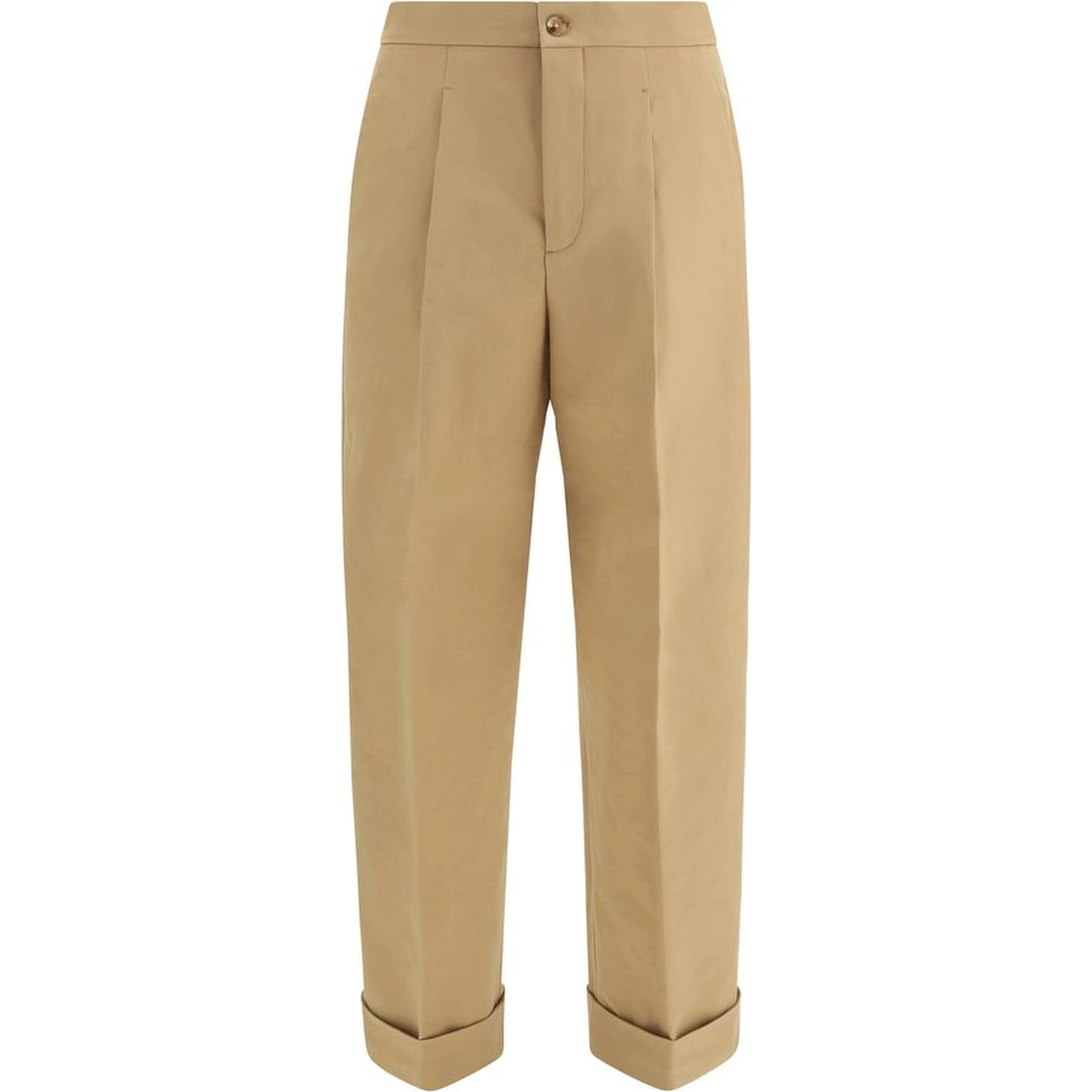 Beige Cotton Casual Pants