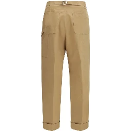 Beige Cotton Casual Pants