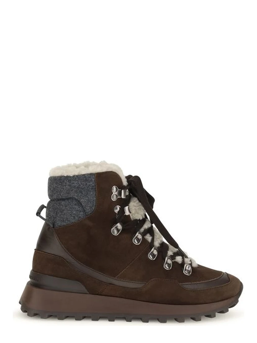 Brown Suede Leather Lace-Up Boots