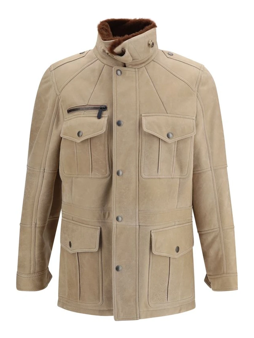 Beige Lambskin Full-Length Jacket