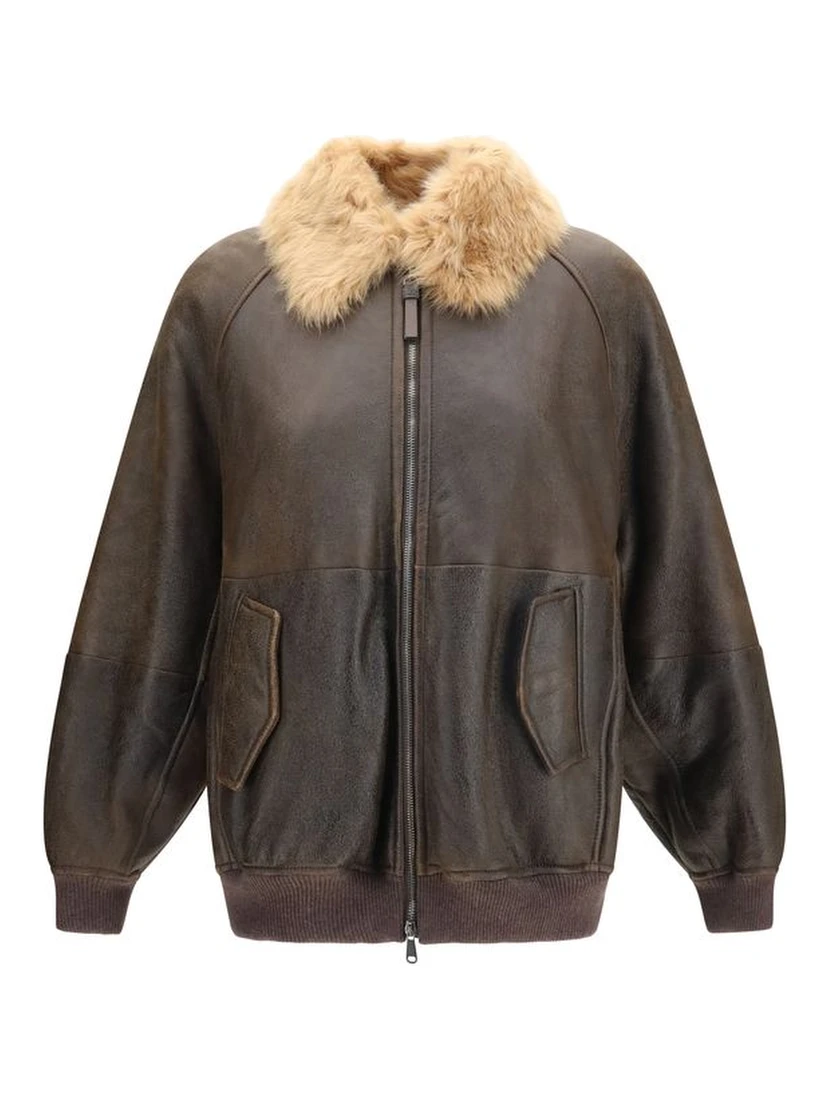 Brown Lambskin Bomber