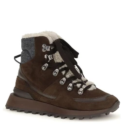 Brown Suede Leather Lace-Up Boots