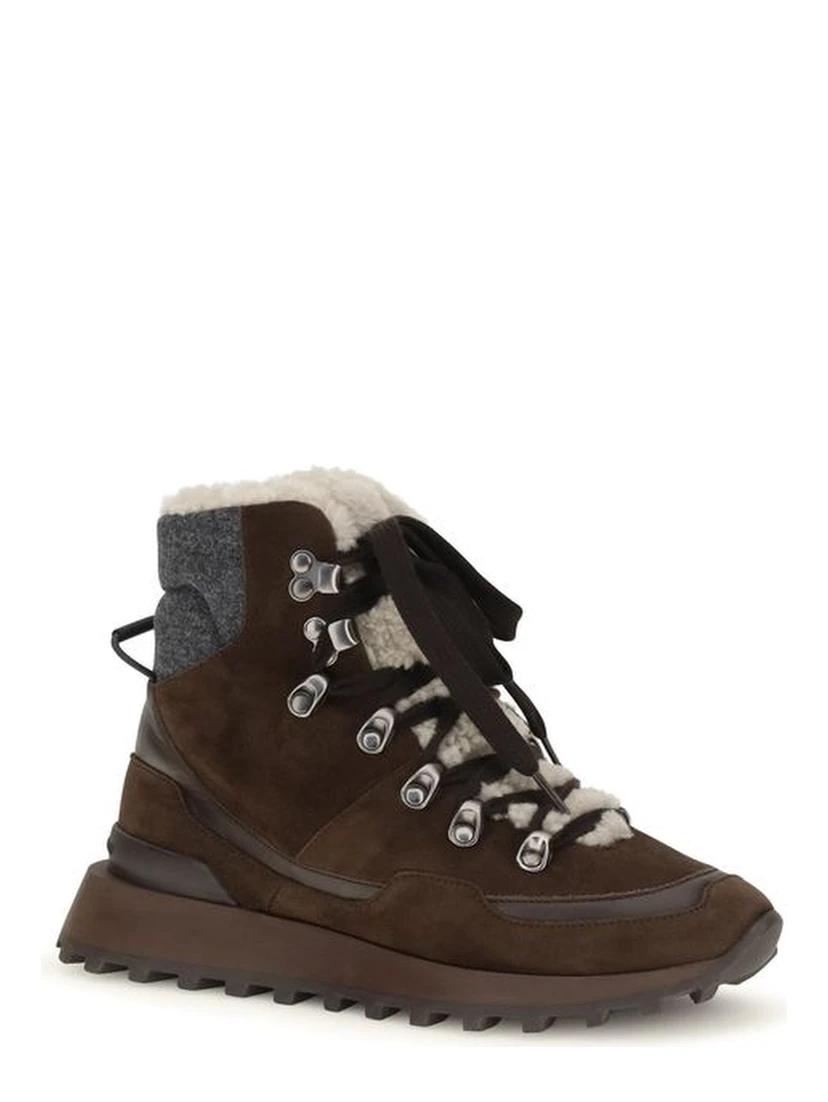 Brown Suede Leather Lace-Up Boots