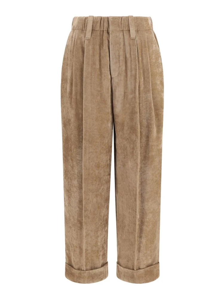 Brown Viscose Casual Pants