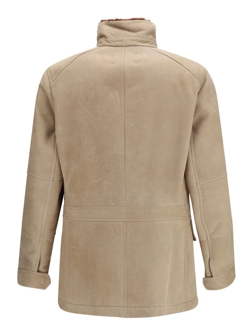 Beige Lambskin Full-Length Jacket