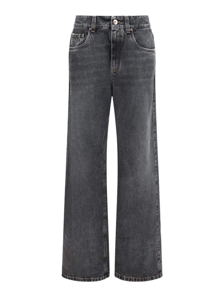 Gray Cotton Straight-Leg Jeans