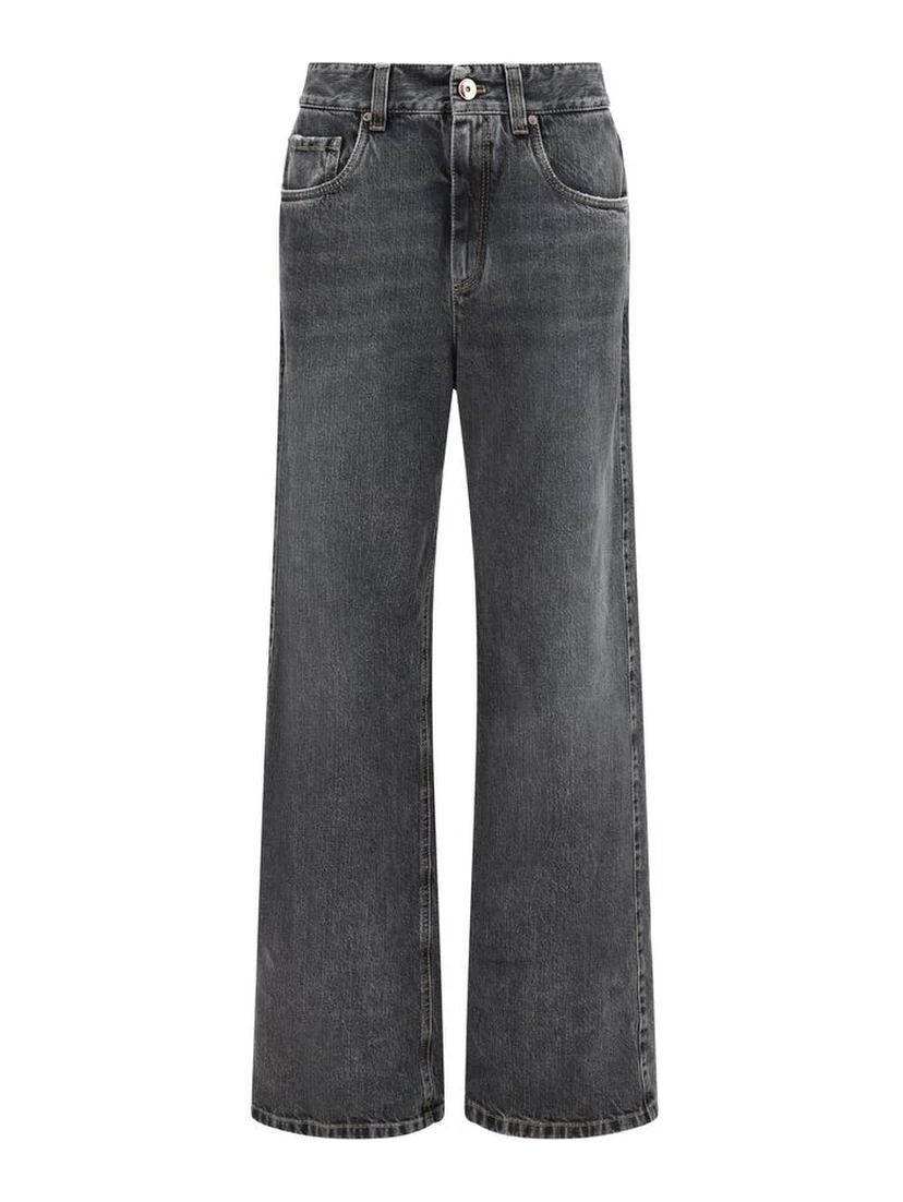 Gray Cotton Straight-Leg Jeans