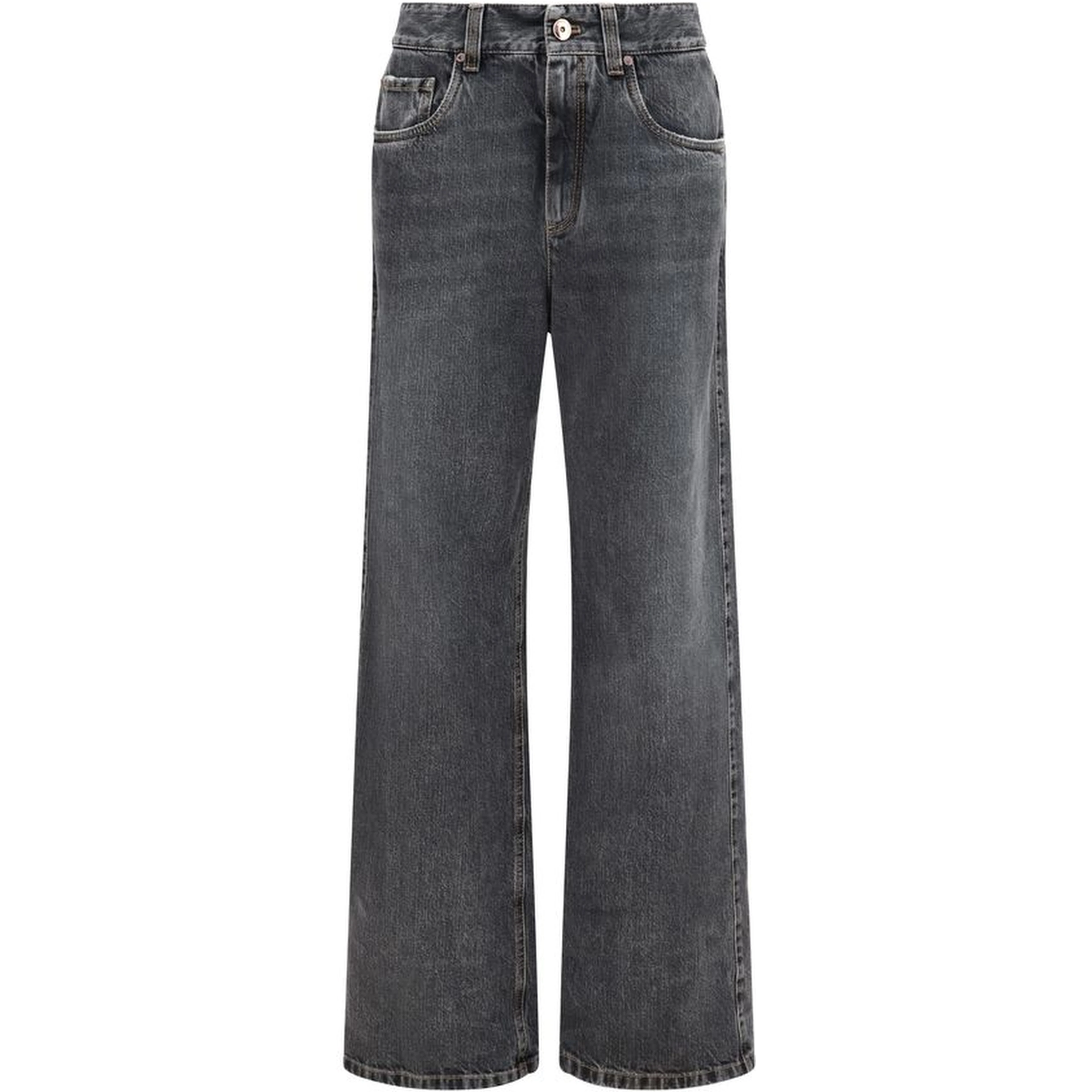 Gray Cotton Straight-Leg Jeans