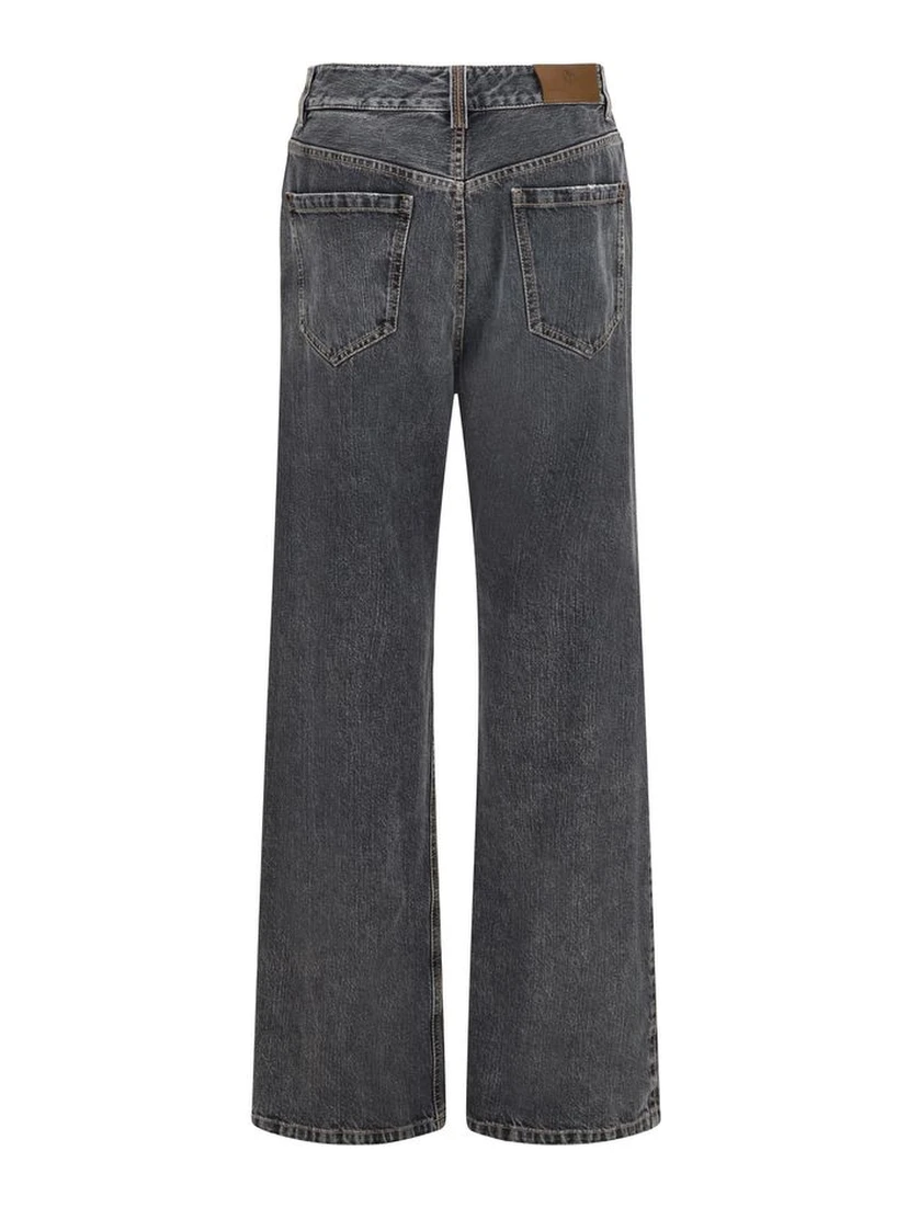 Gray Cotton Straight-Leg Jeans