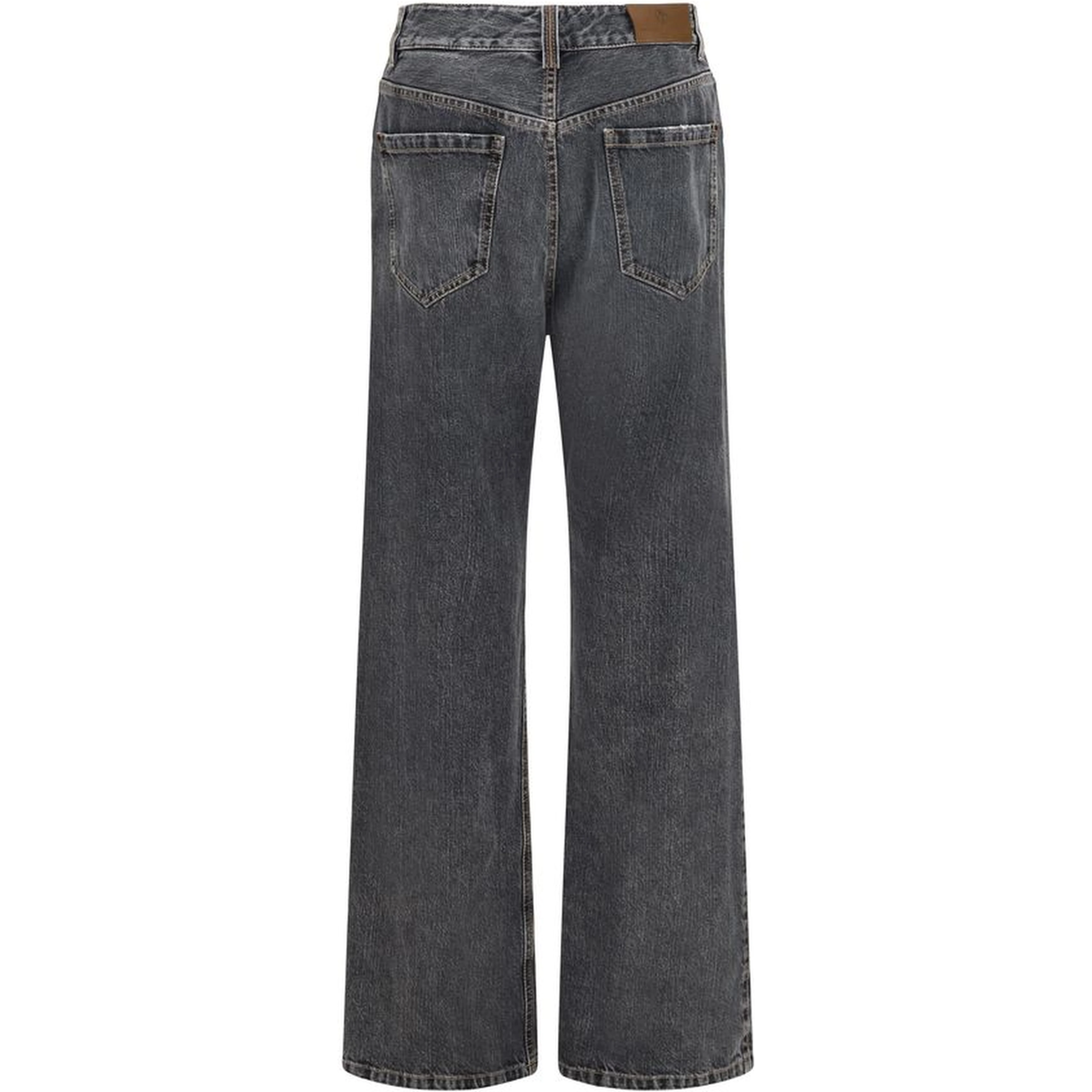 Gray Cotton Straight-Leg Jeans