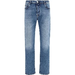 Blue Cotton Tapered Jeans