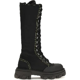Black Cotton Lace-Up Boots
