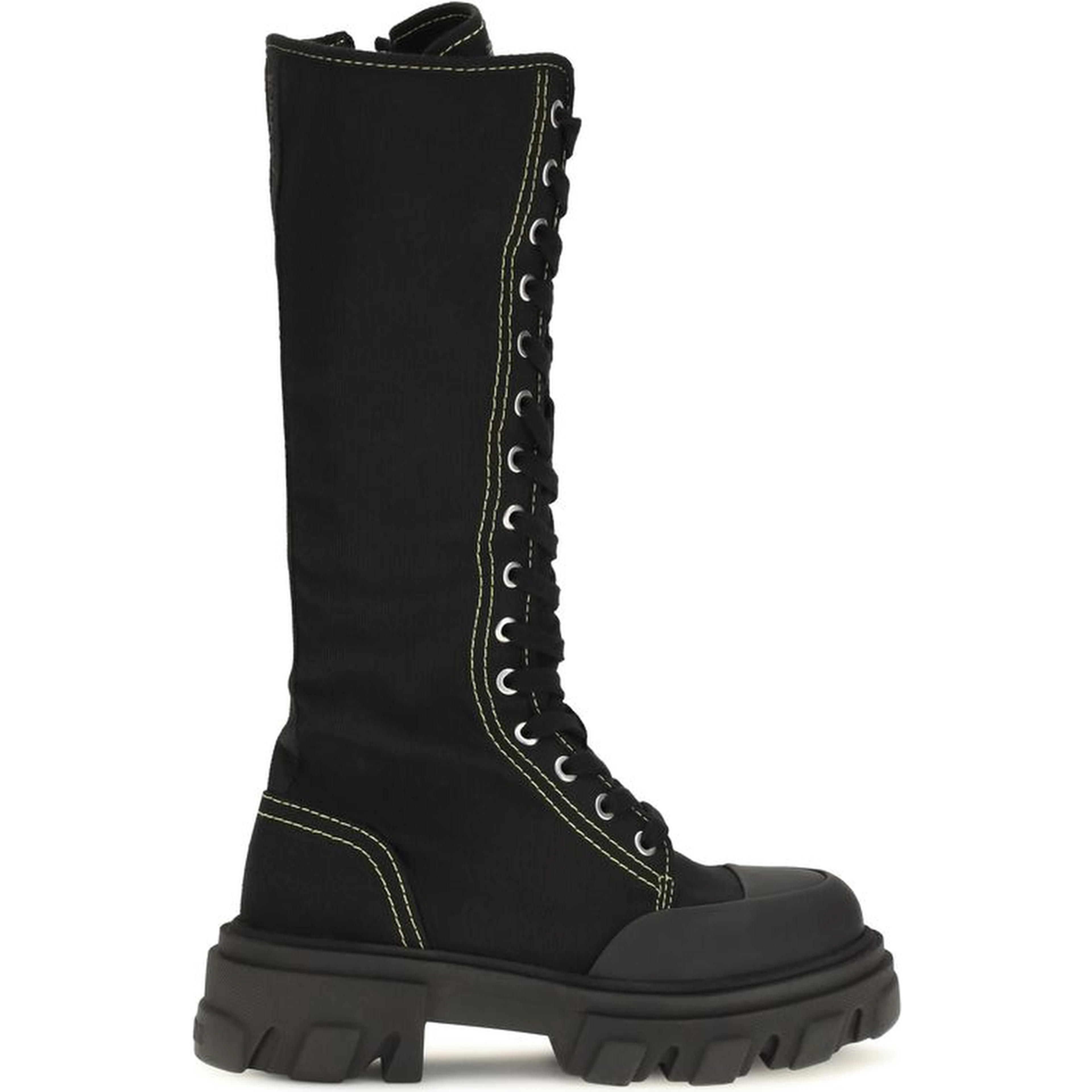 Black Cotton Lace-Up Boots