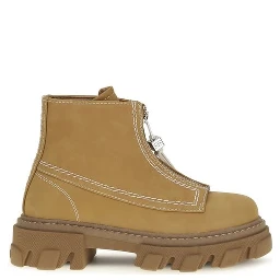 Beige Recycled Leather Lace-Up Boots