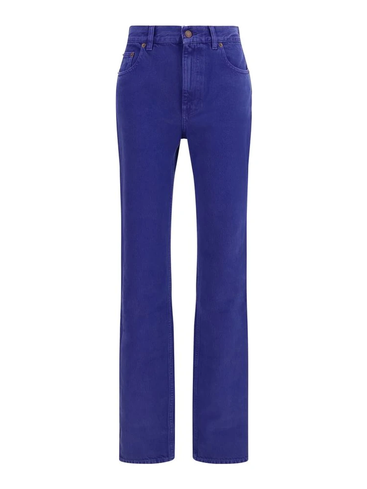 Blue Cotton Straight-Leg Jeans