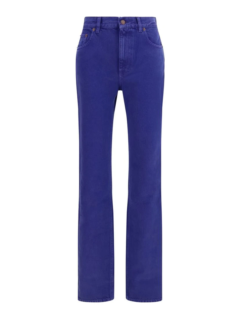 Blue Cotton Straight-Leg Jeans