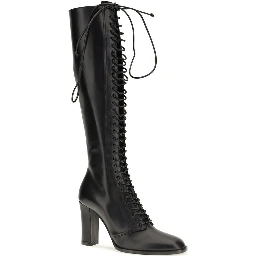 Black Calf Leather Bos Taurus Lace-Up Boots