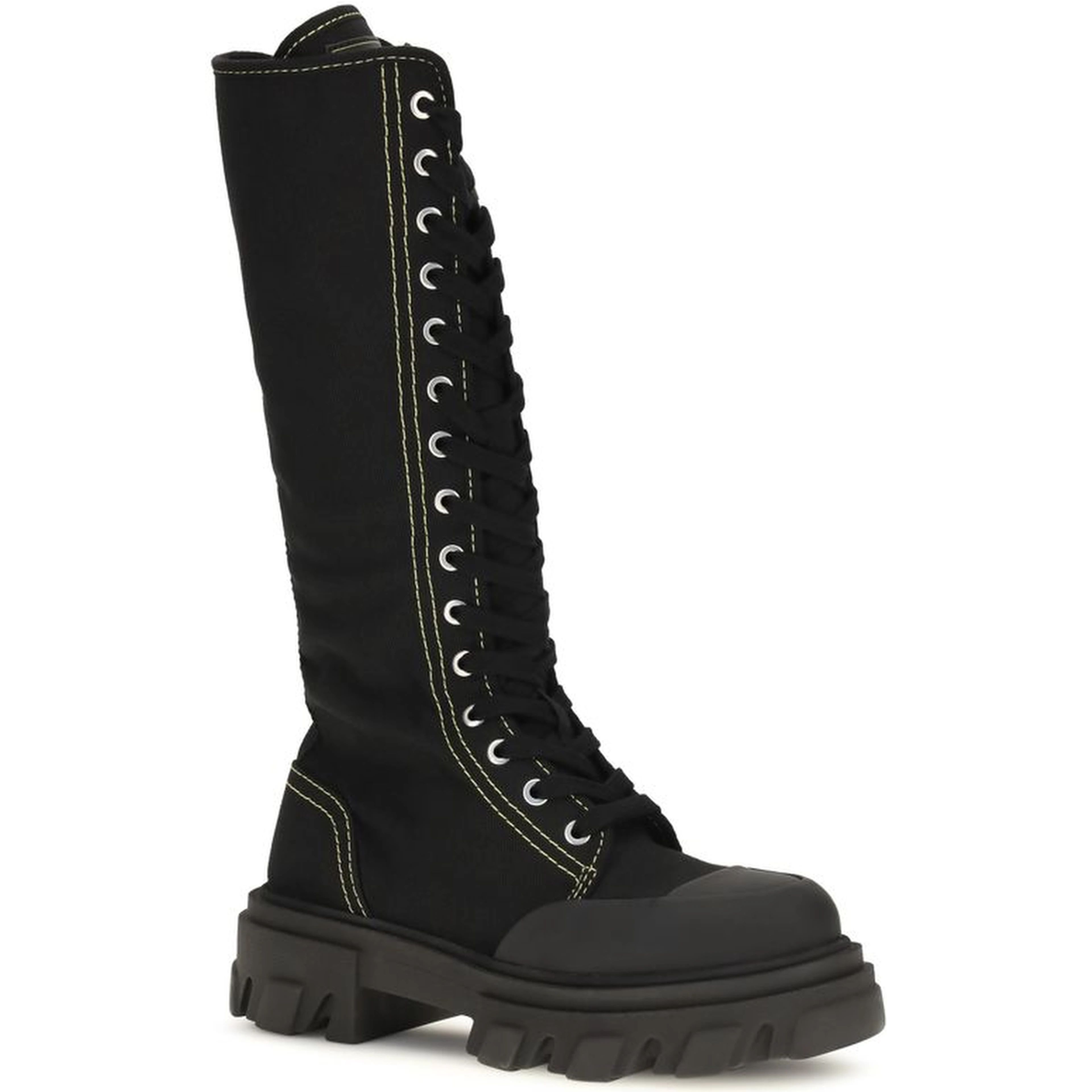 Black Cotton Lace-Up Boots
