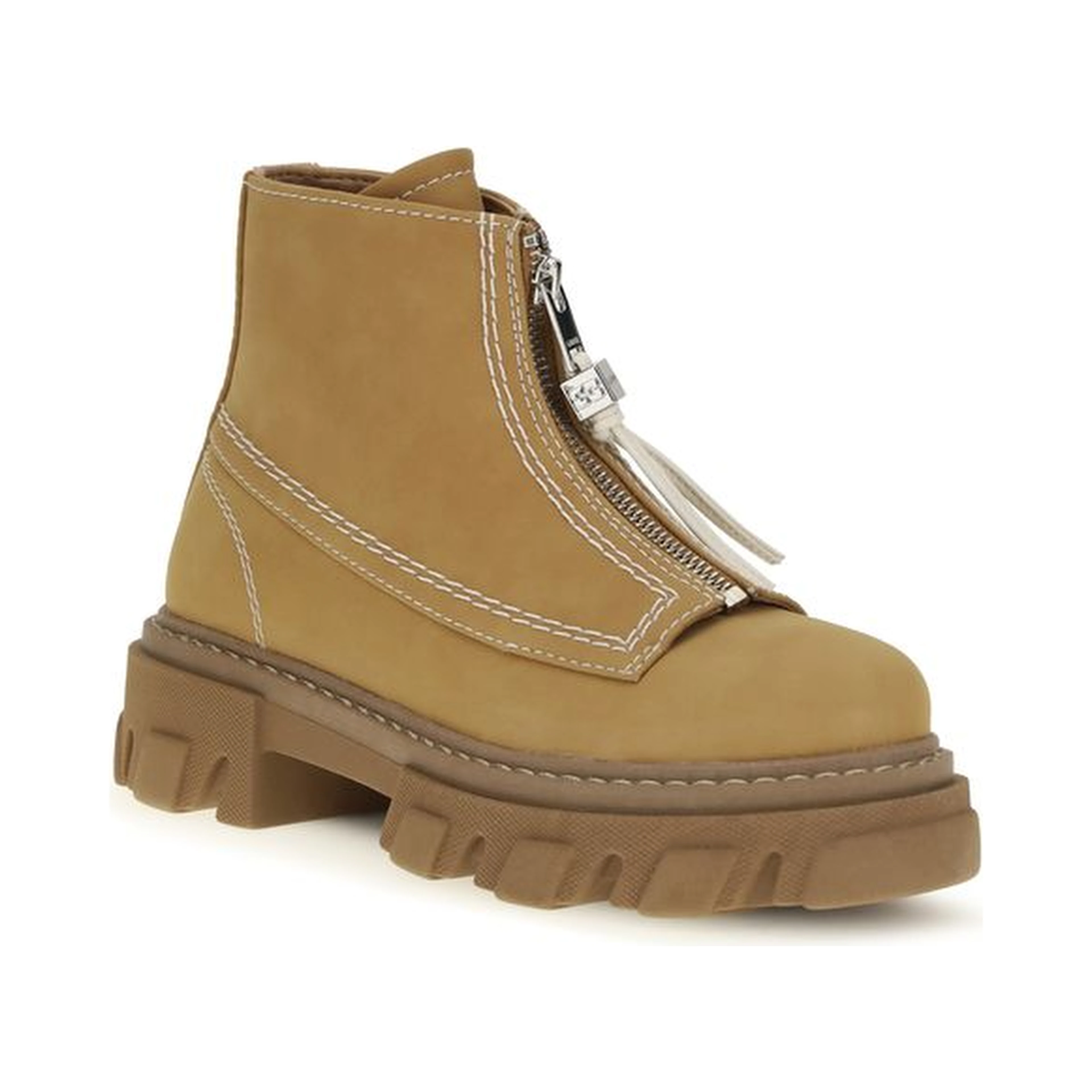 Beige Recycled Leather Lace-Up Boots