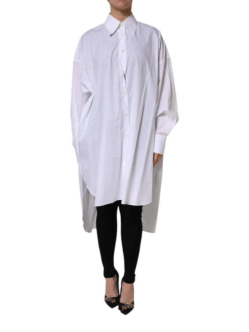 White Cotton Collared Shirt Long Sleeve Top