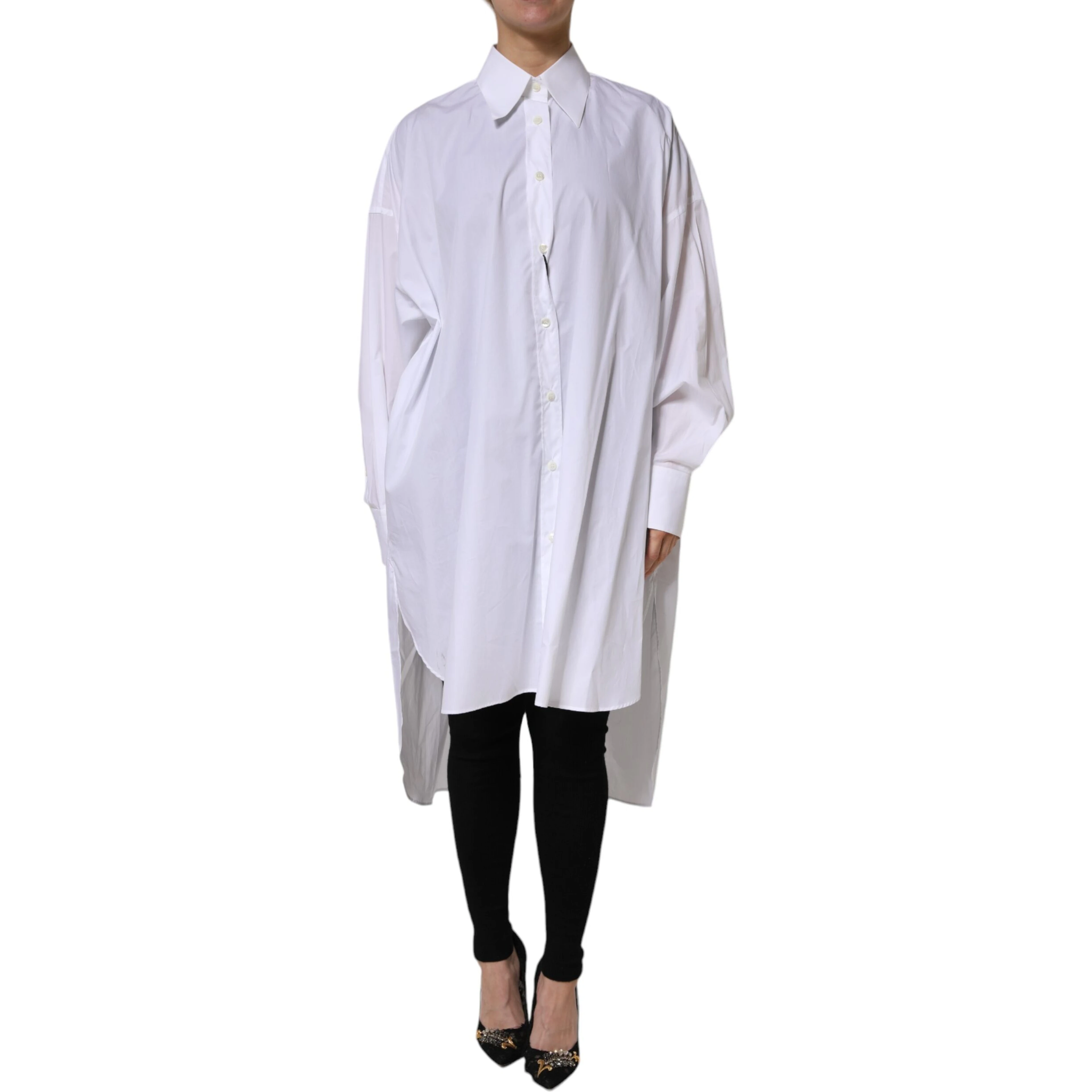 White Cotton Collared Shirt Long Sleeve Top
