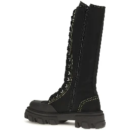 Black Cotton Lace-Up Boots
