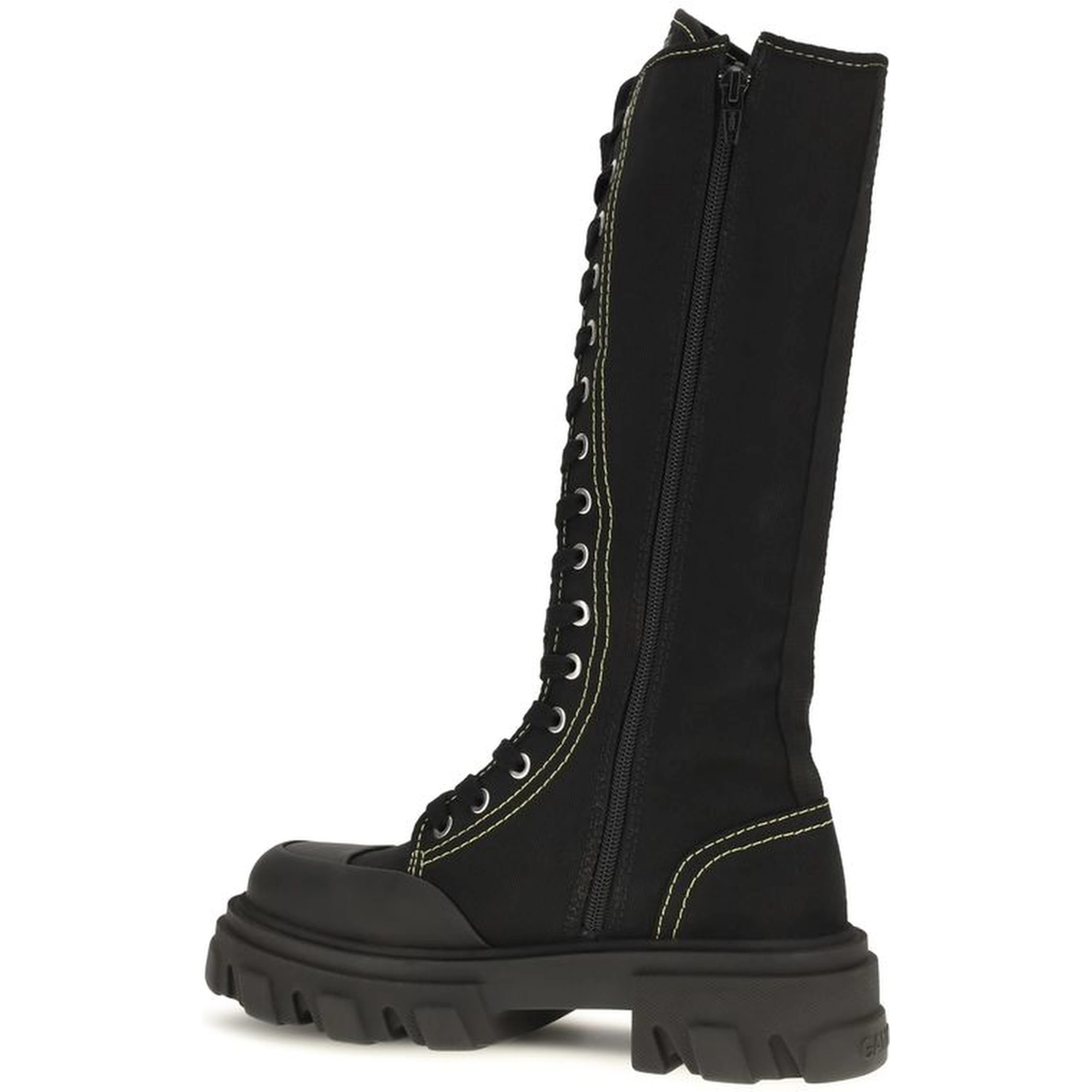 Black Cotton Lace-Up Boots
