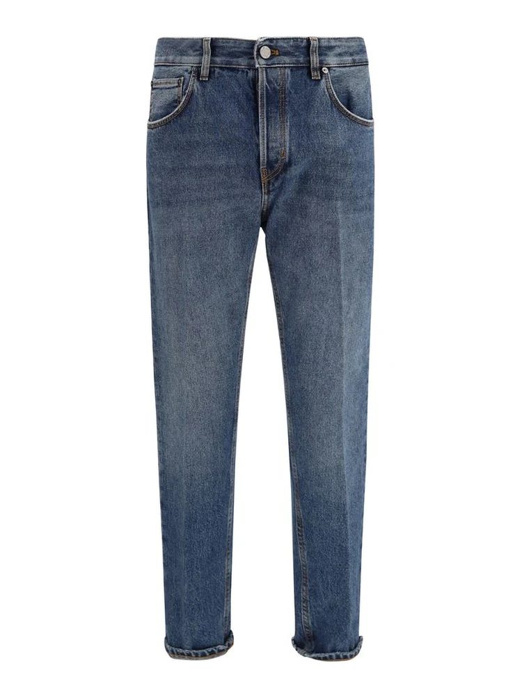 Blue Cotton Straight-Leg Jeans