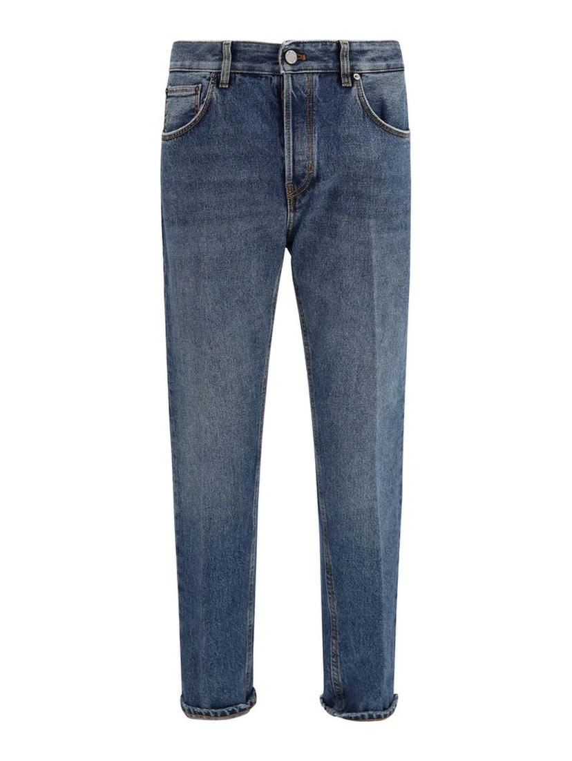 Blue Cotton Straight-Leg Jeans