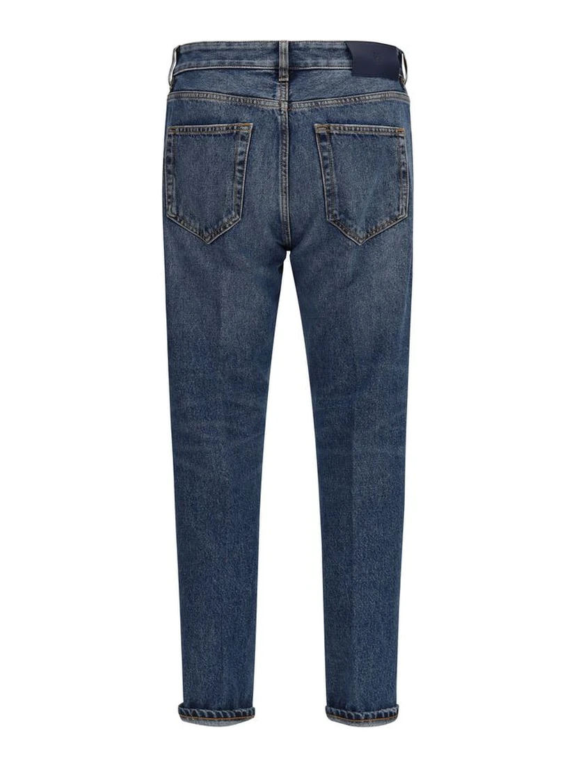 Blue Cotton Straight-Leg Jeans