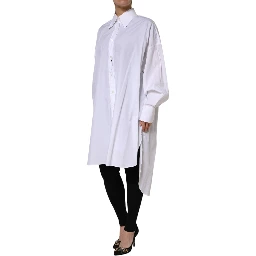 White Cotton Collared Shirt Long Sleeve Top