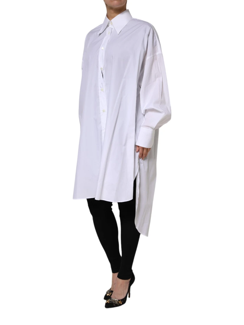 White Cotton Collared Shirt Long Sleeve Top