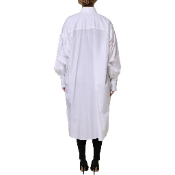 White Cotton Collared Shirt Long Sleeve Top