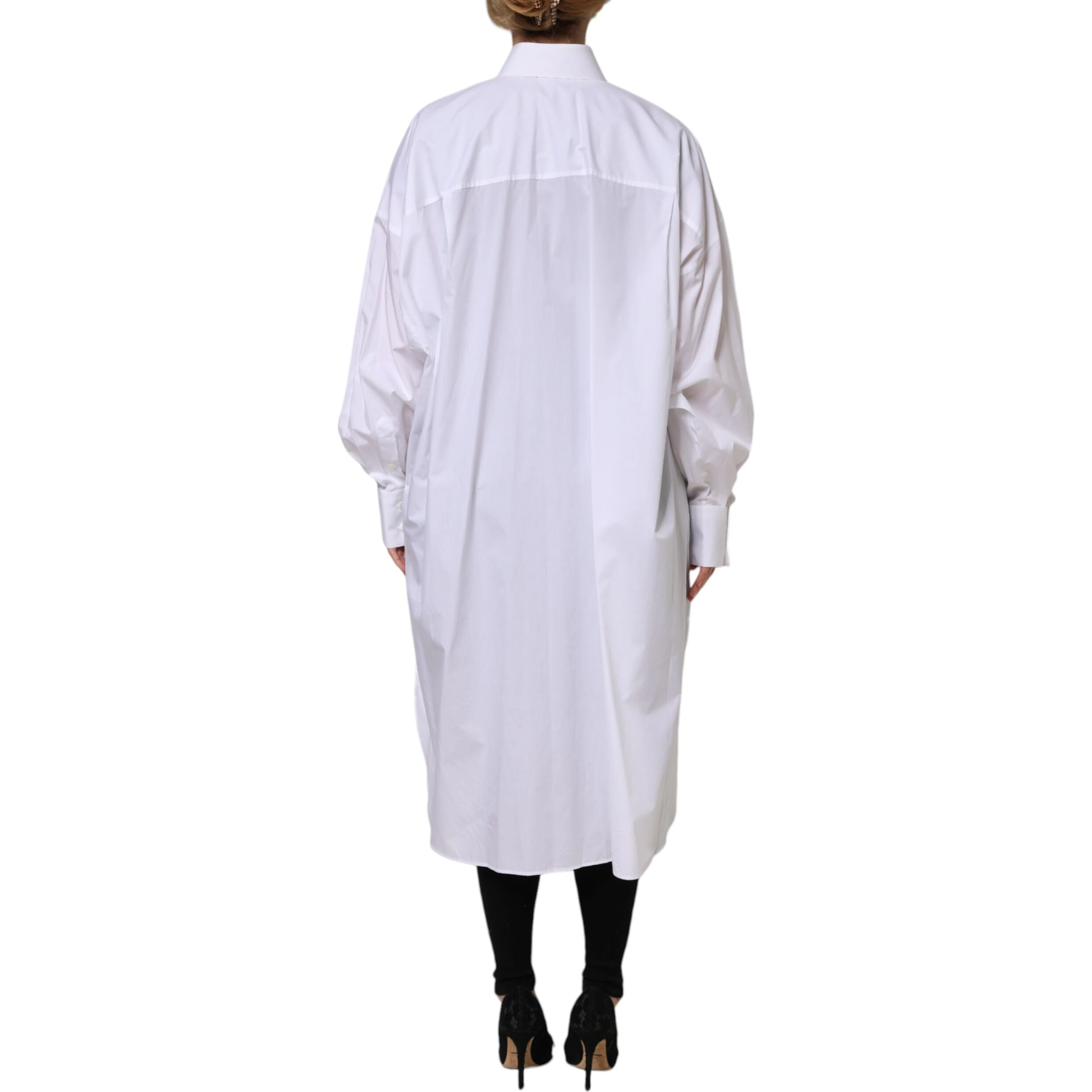 White Cotton Collared Shirt Long Sleeve Top