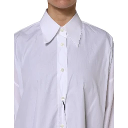White Cotton Collared Shirt Long Sleeve Top