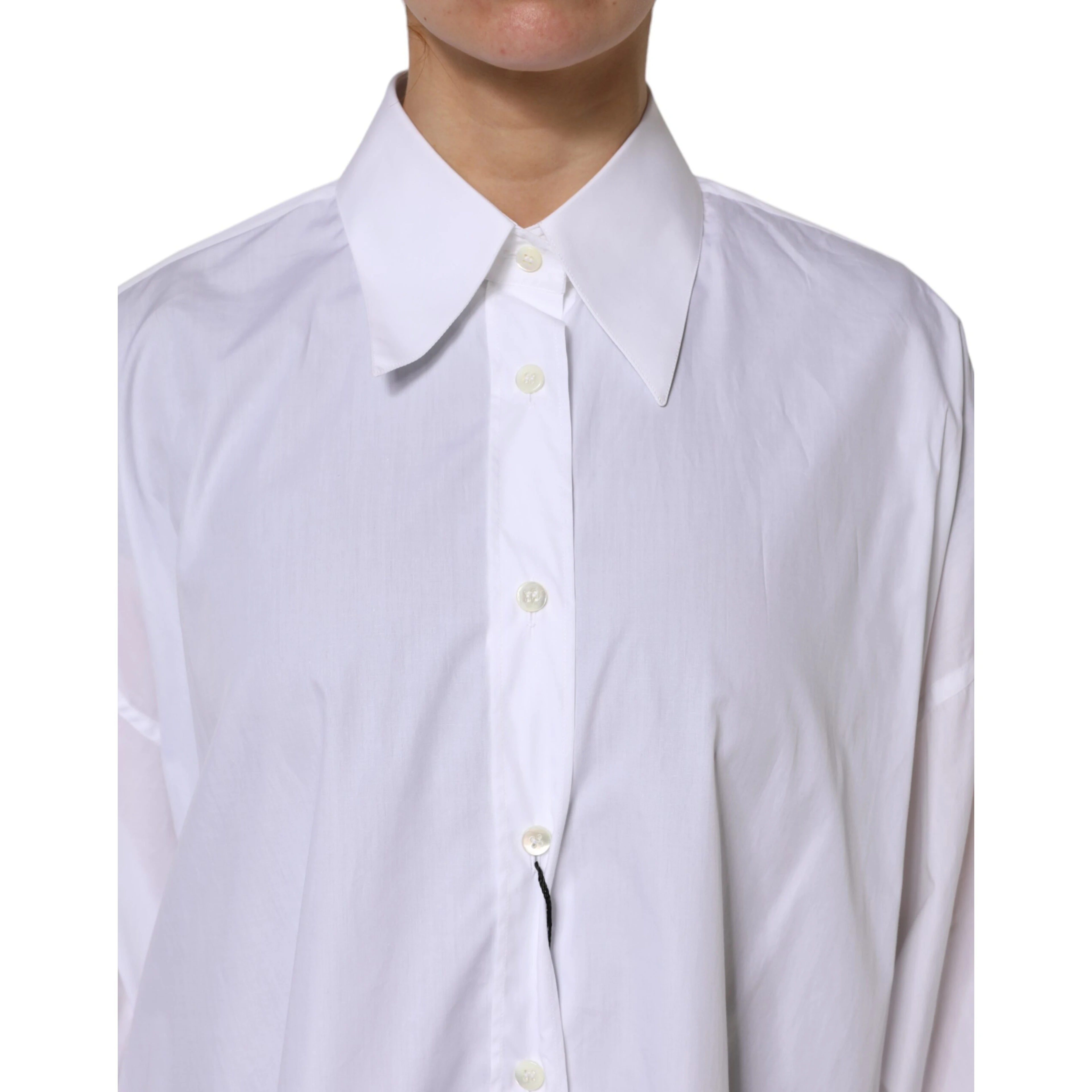 White Cotton Collared Shirt Long Sleeve Top