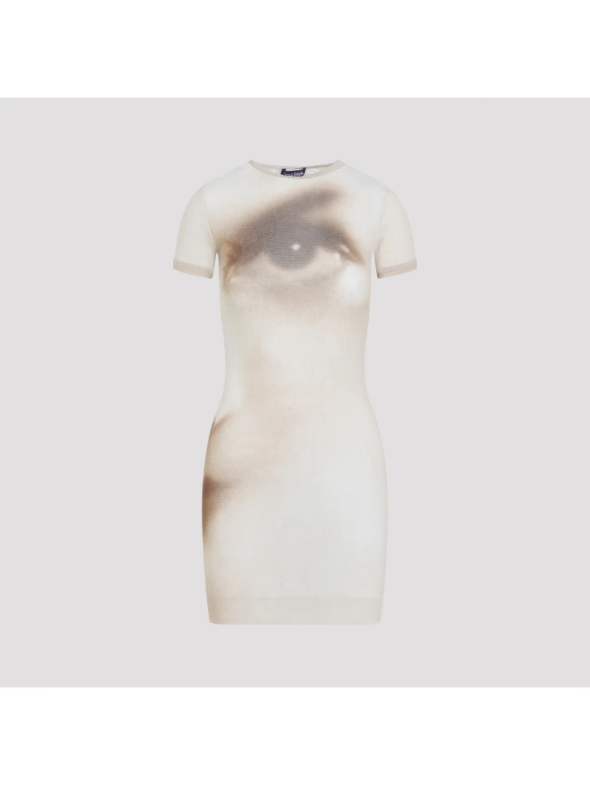 Jean Paul Gaultier Printed Face Mesh Short Dress