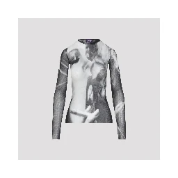 Jean Paul Gaultier Printed Smoking Woman Mesh Long Sleeves Top