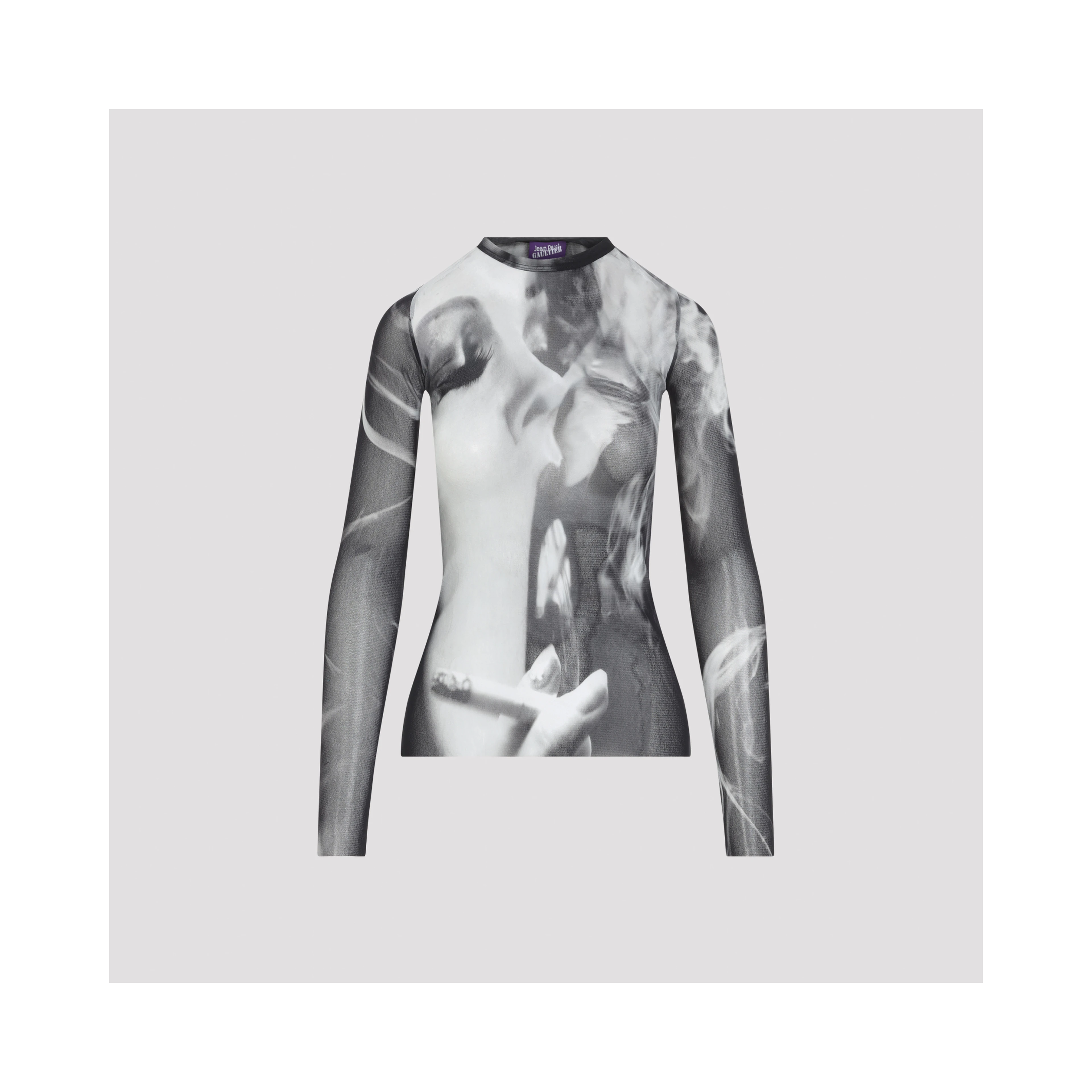 Jean Paul Gaultier Printed Smoking Woman Mesh Long Sleeves Top