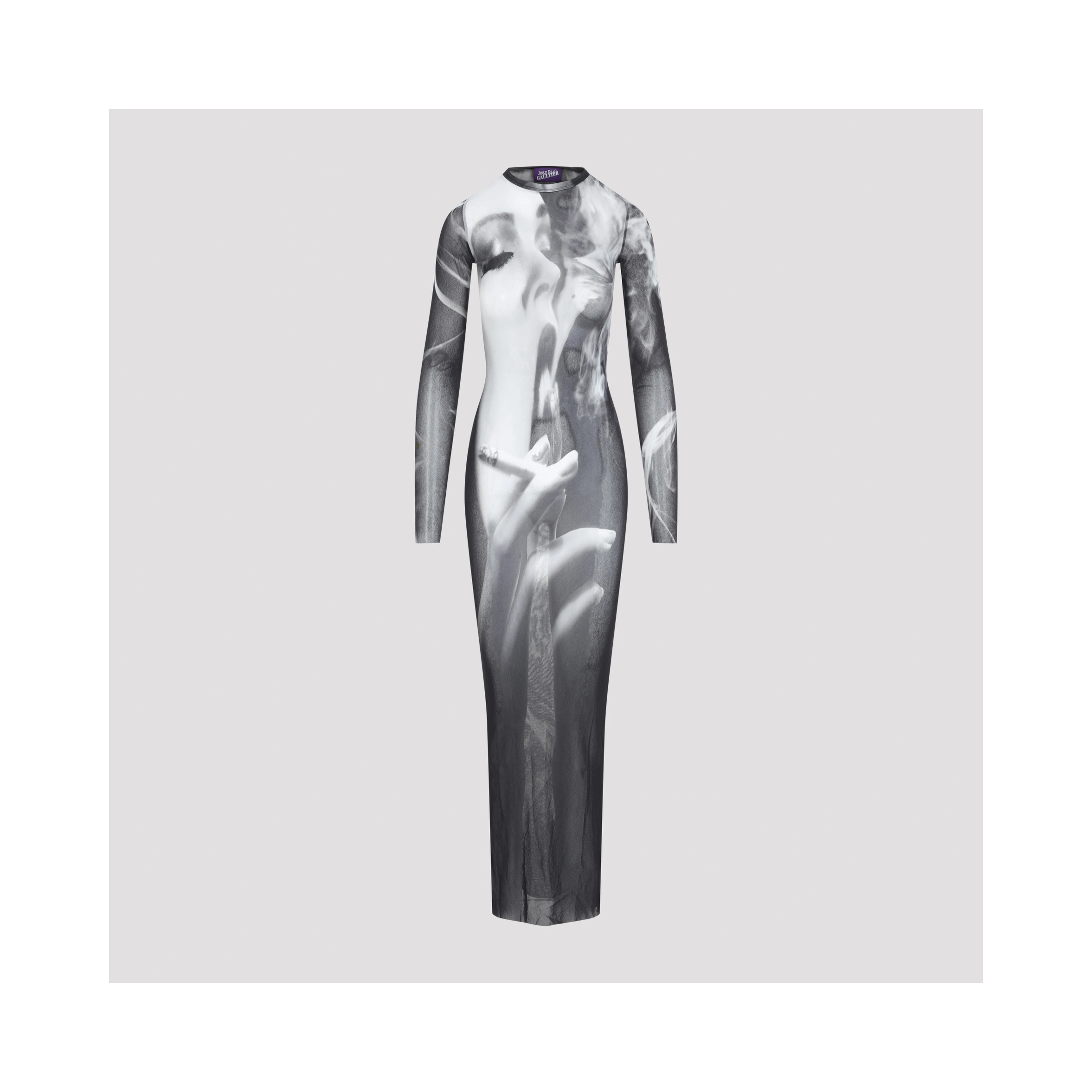 Jean Paul Gaultier Printed Smoking Woman Mesh Long Dress