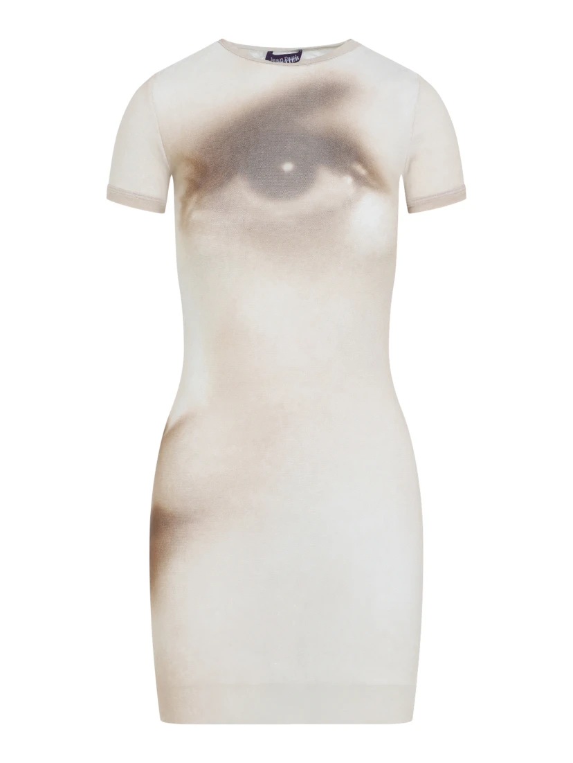 Jean Paul Gaultier Printed Face Mesh Short Dress