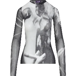 Jean Paul Gaultier Printed Smoking Woman Mesh Long Sleeves Top