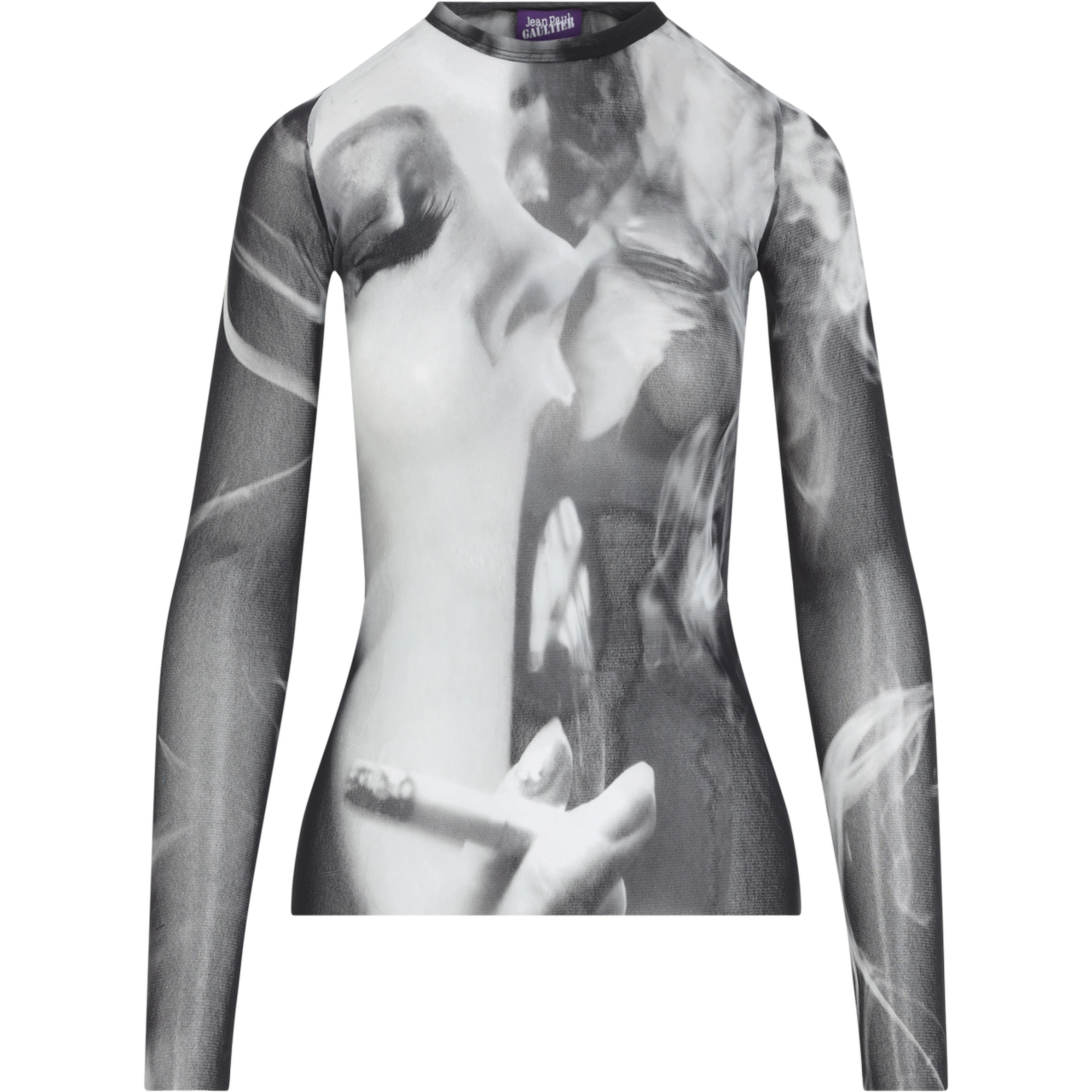 Jean Paul Gaultier Printed Smoking Woman Mesh Long Sleeves Top