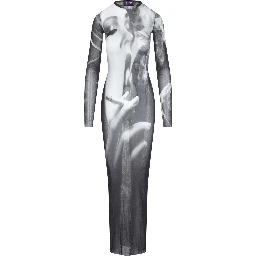 Jean Paul Gaultier Printed Smoking Woman Mesh Long Dress